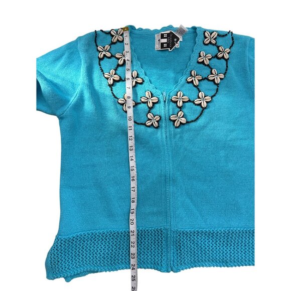 Storybook Knits Blue Cardigan Sweater Sea Shell Embellished Full Zip XL - READ - Picture 8 of 10